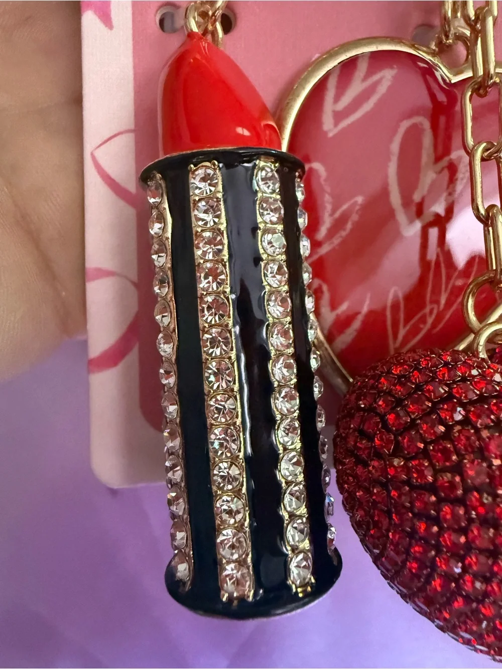 Piper K Red Heart & Lipstick Bag Charm Key Chain
